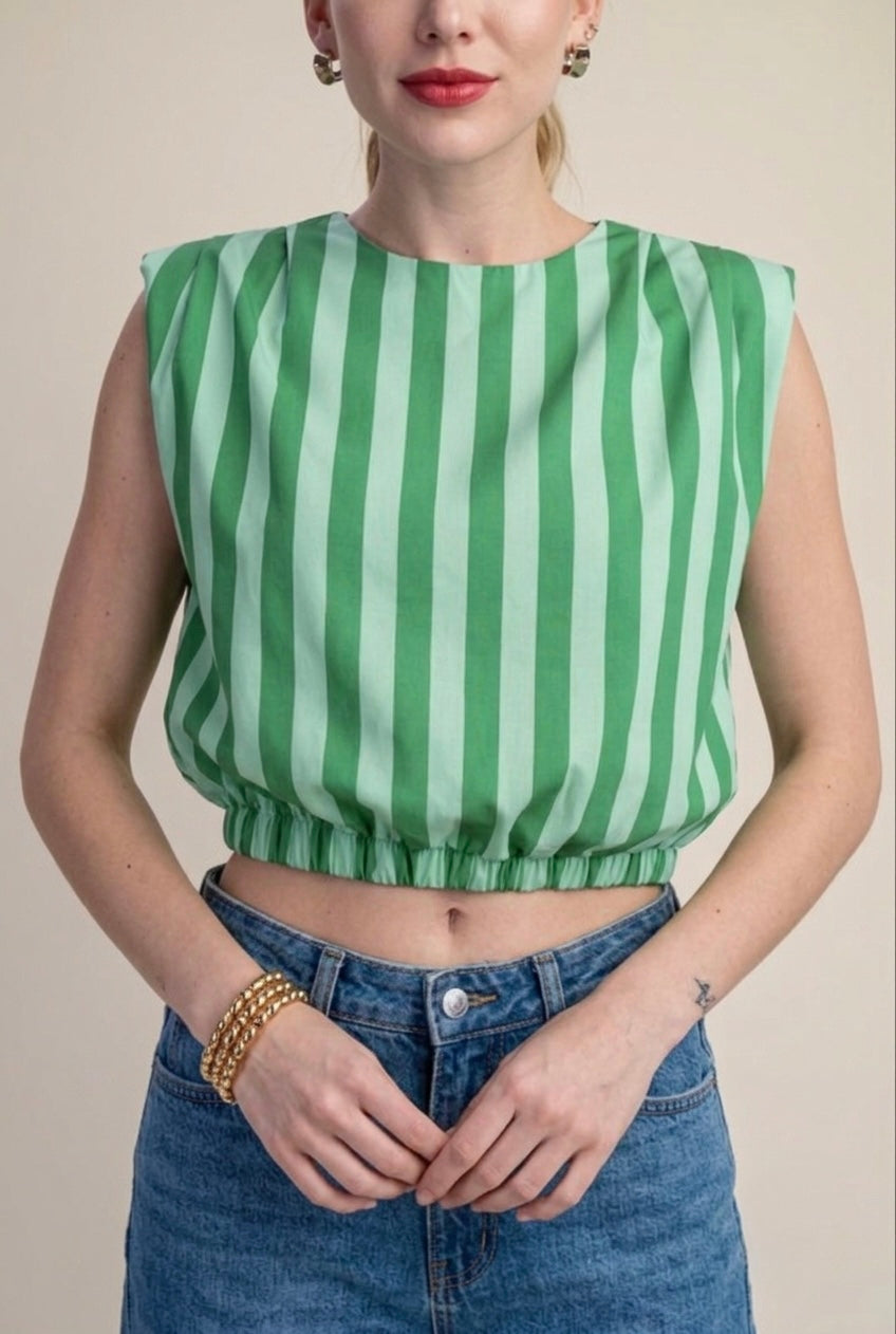 2529 Green Striped Crop Top