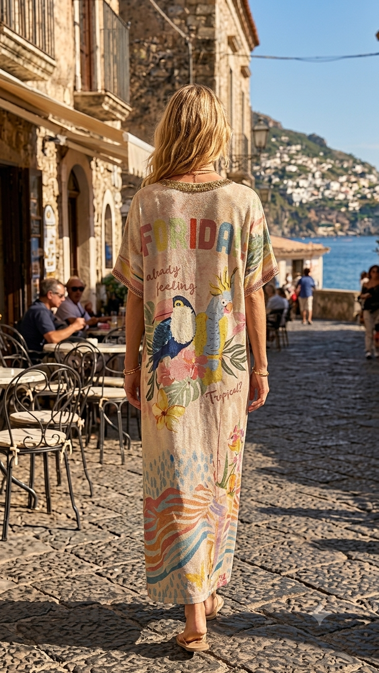 2464 Sequins Parrot Onesize Italian V-Neck Maxi Dress