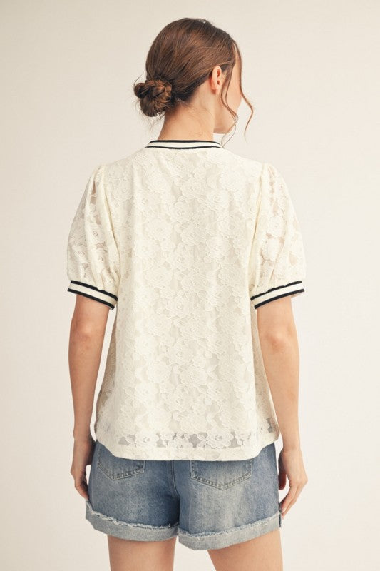2277 Bubble Sleeve Lace Shirt
