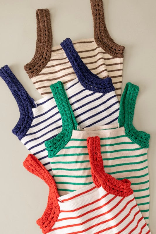 2112 Crochet Sleeve Striped Knit Tank Top