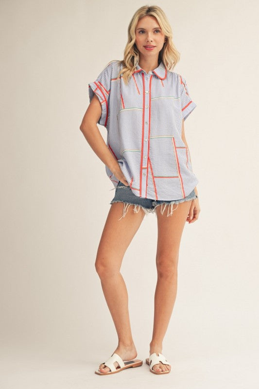 2155 Blue With Red Trim Top