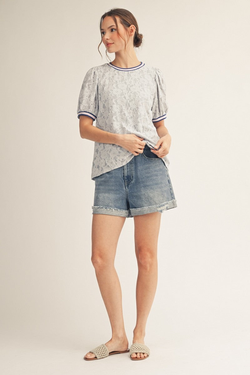 2277 Bubble Sleeve Lace Shirt