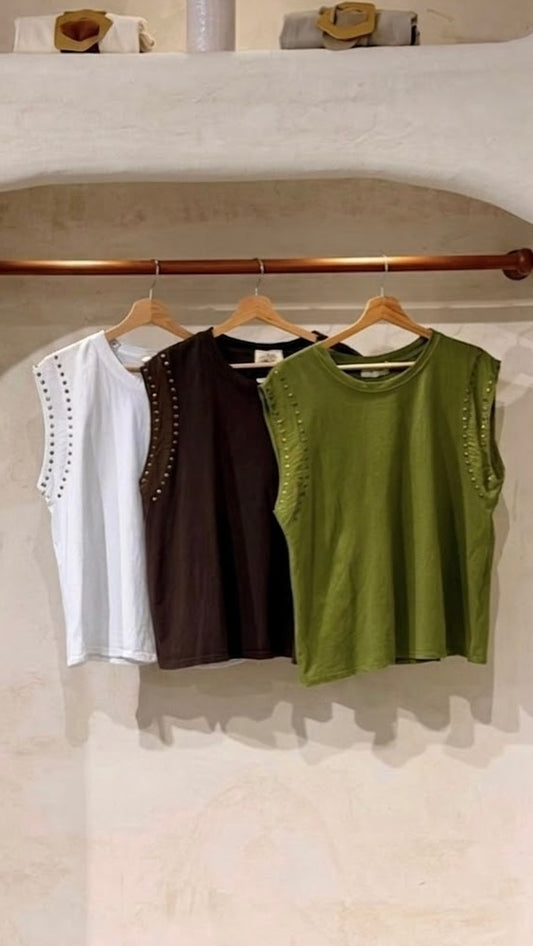 2614 Made In Italy Studded Sleeveless T-Shirt