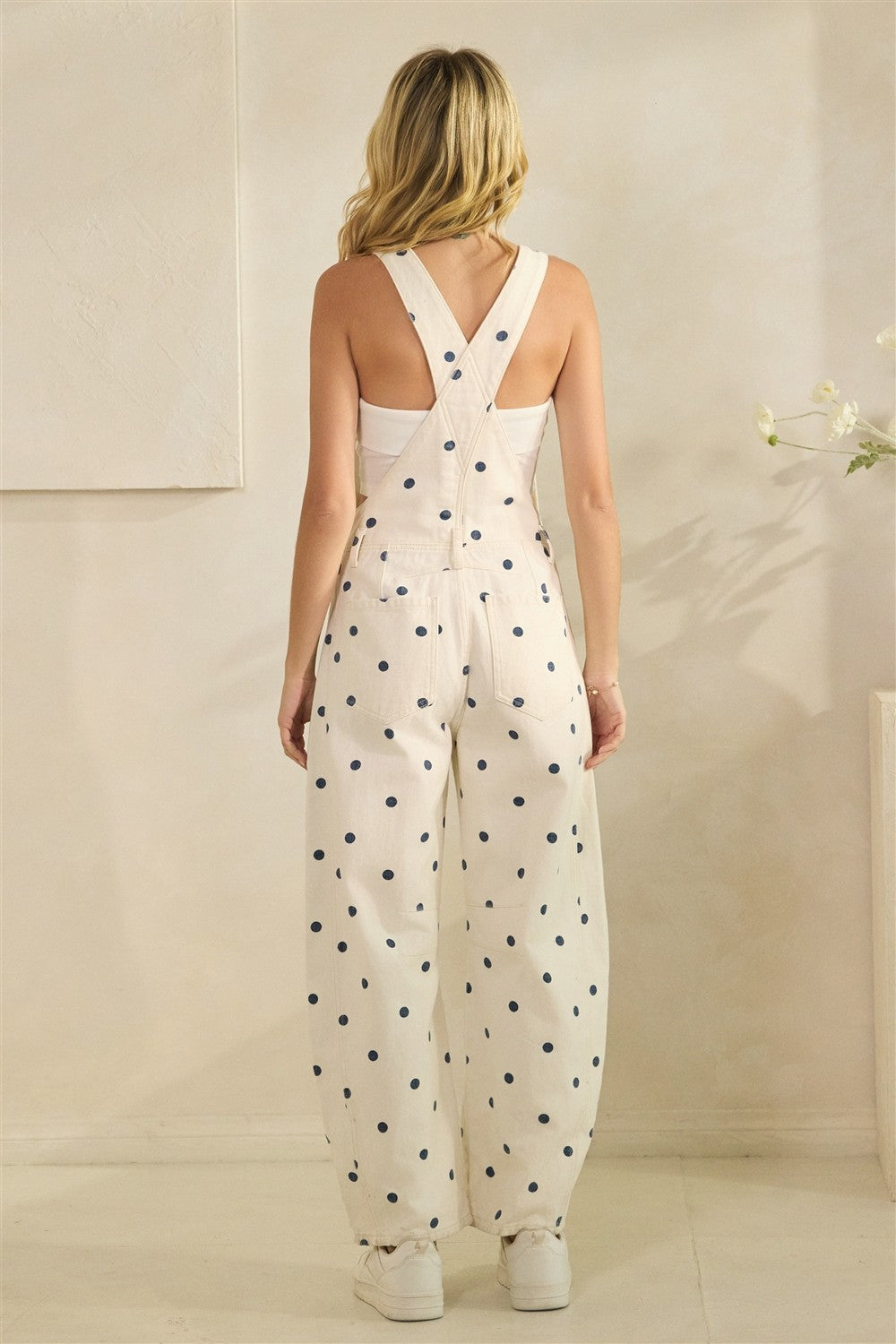 2420 Blue Polka Dots Denim Barrel Overall