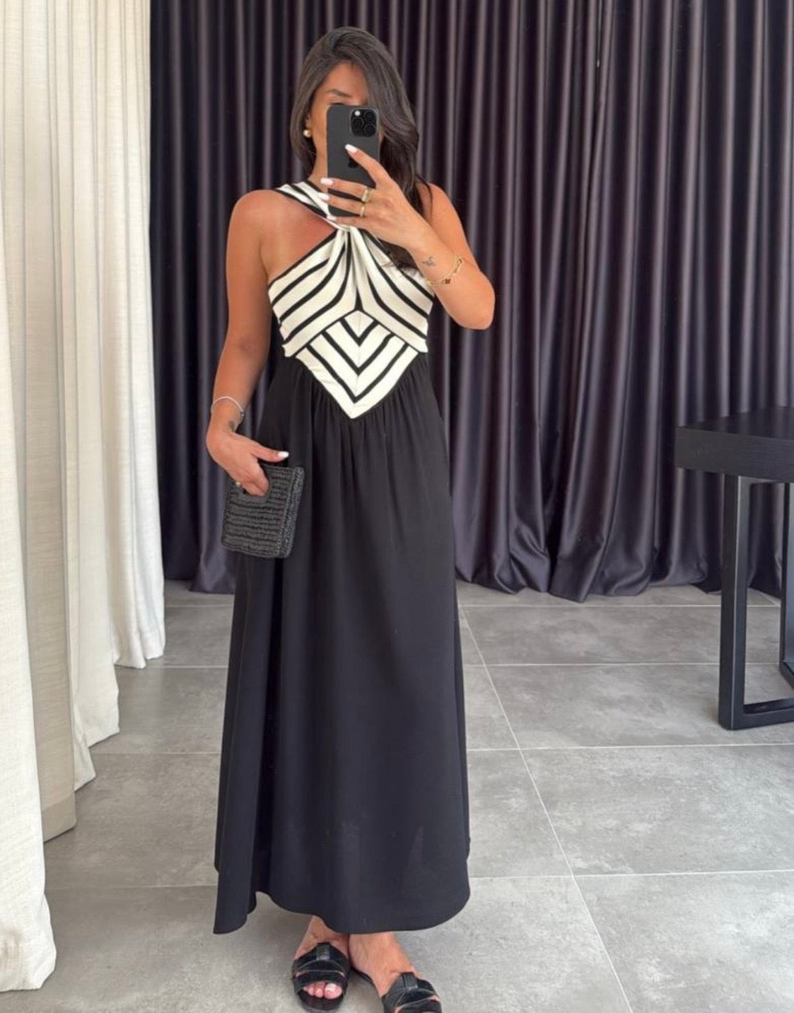 1779 Black & White Maxi Dress