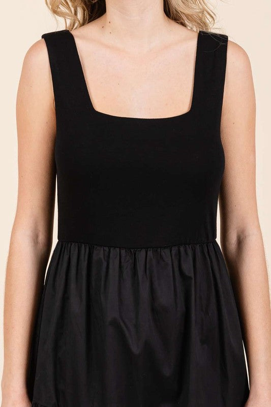 1174 Black Square Neck Maxi Dress