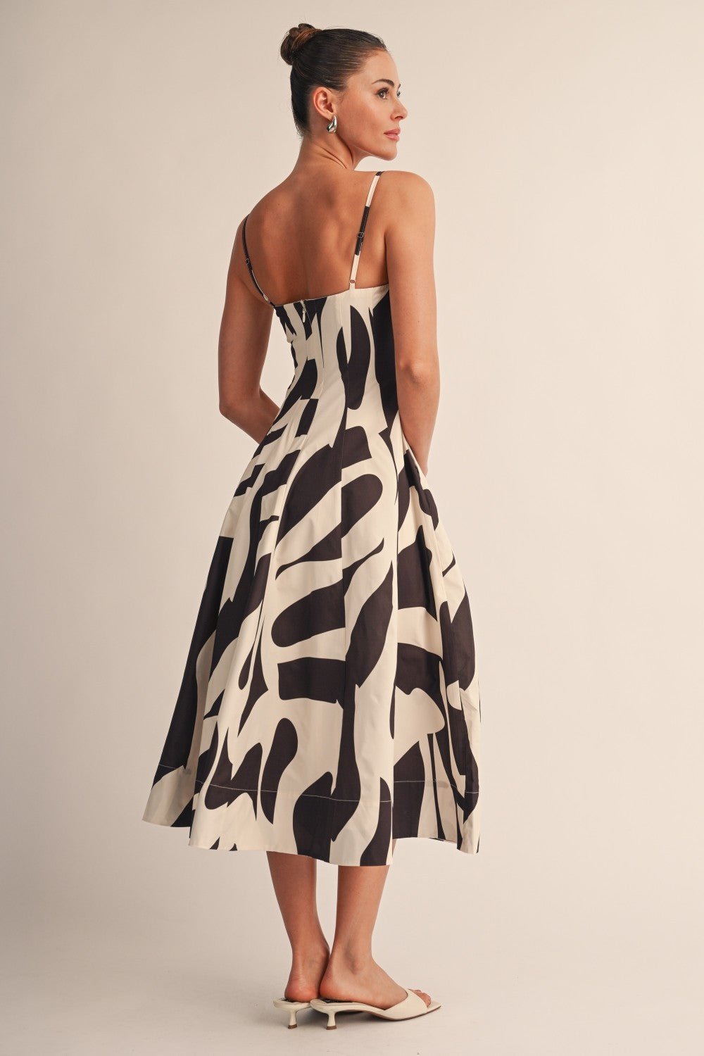 2650 Cream & Brown Print Midi Dress