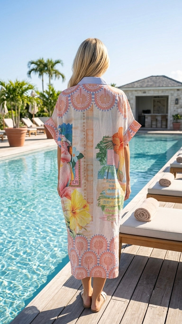 2484 Paradise Island Onesize Italian Button Down Maxi Dress