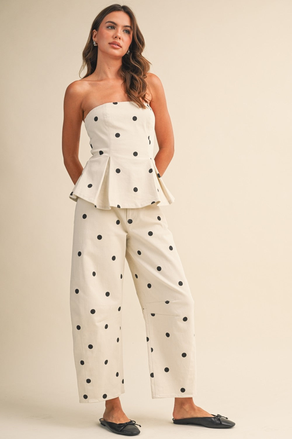 2566 Polka Dots Peplum Pant Set