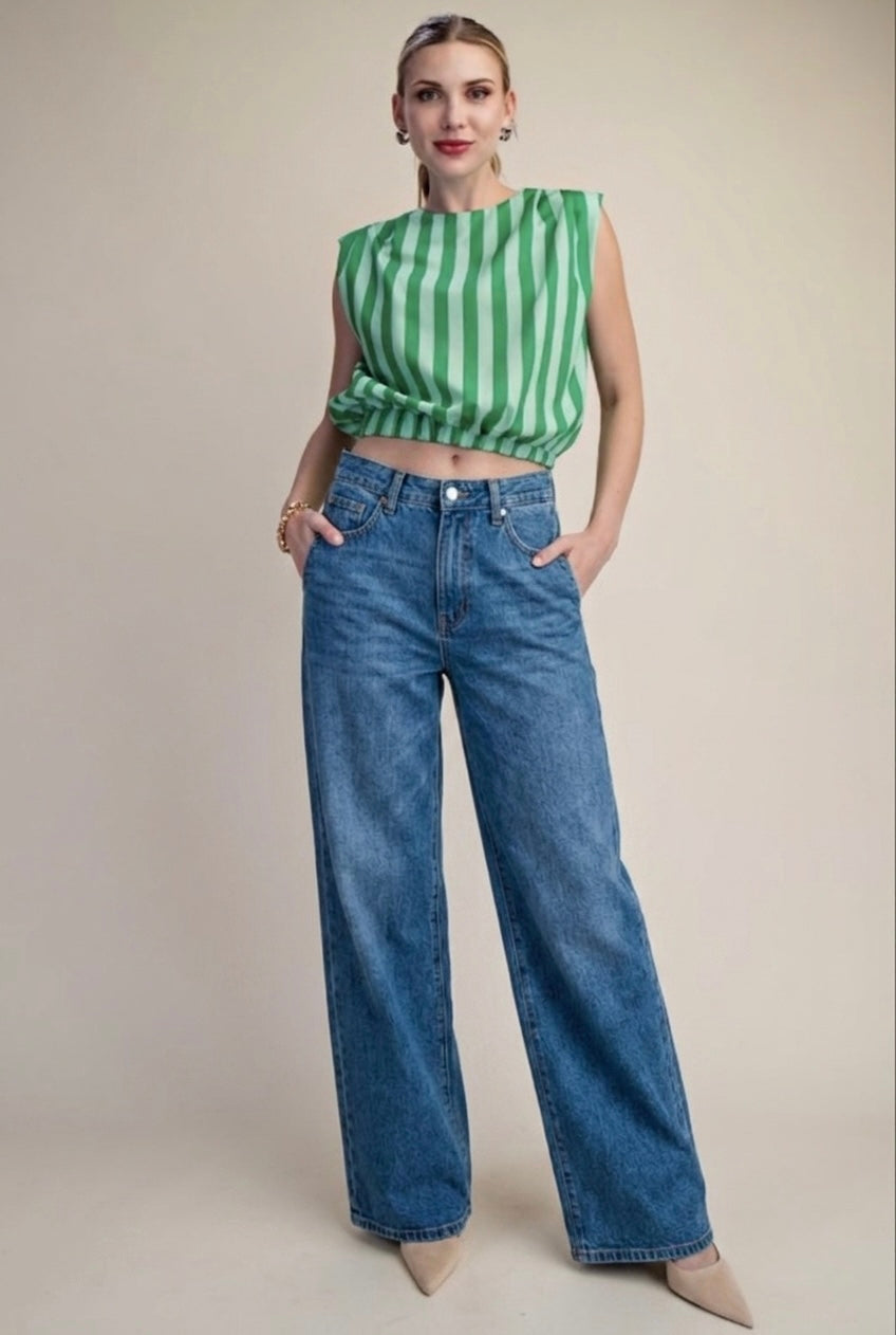 2529 Green Striped Crop Top