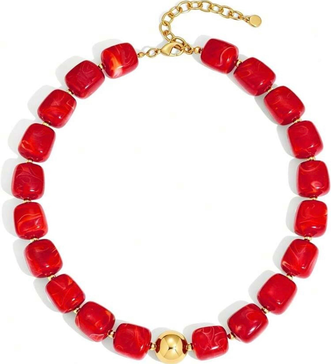 2697 Red Orange Square Oversized Necklace
