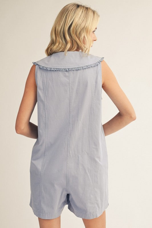 2224 Denim Ruffled Neck Romper