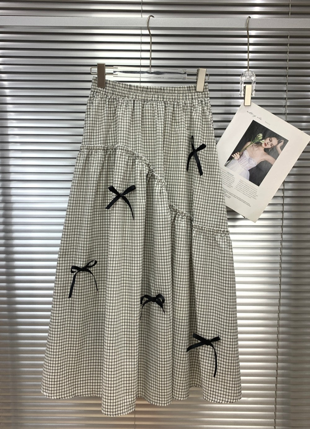 2438 Onesize Plaid Bow Maxi Skirt