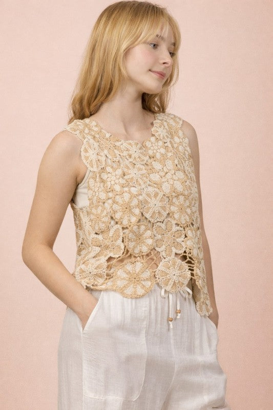 2239 Floral Crochet Top