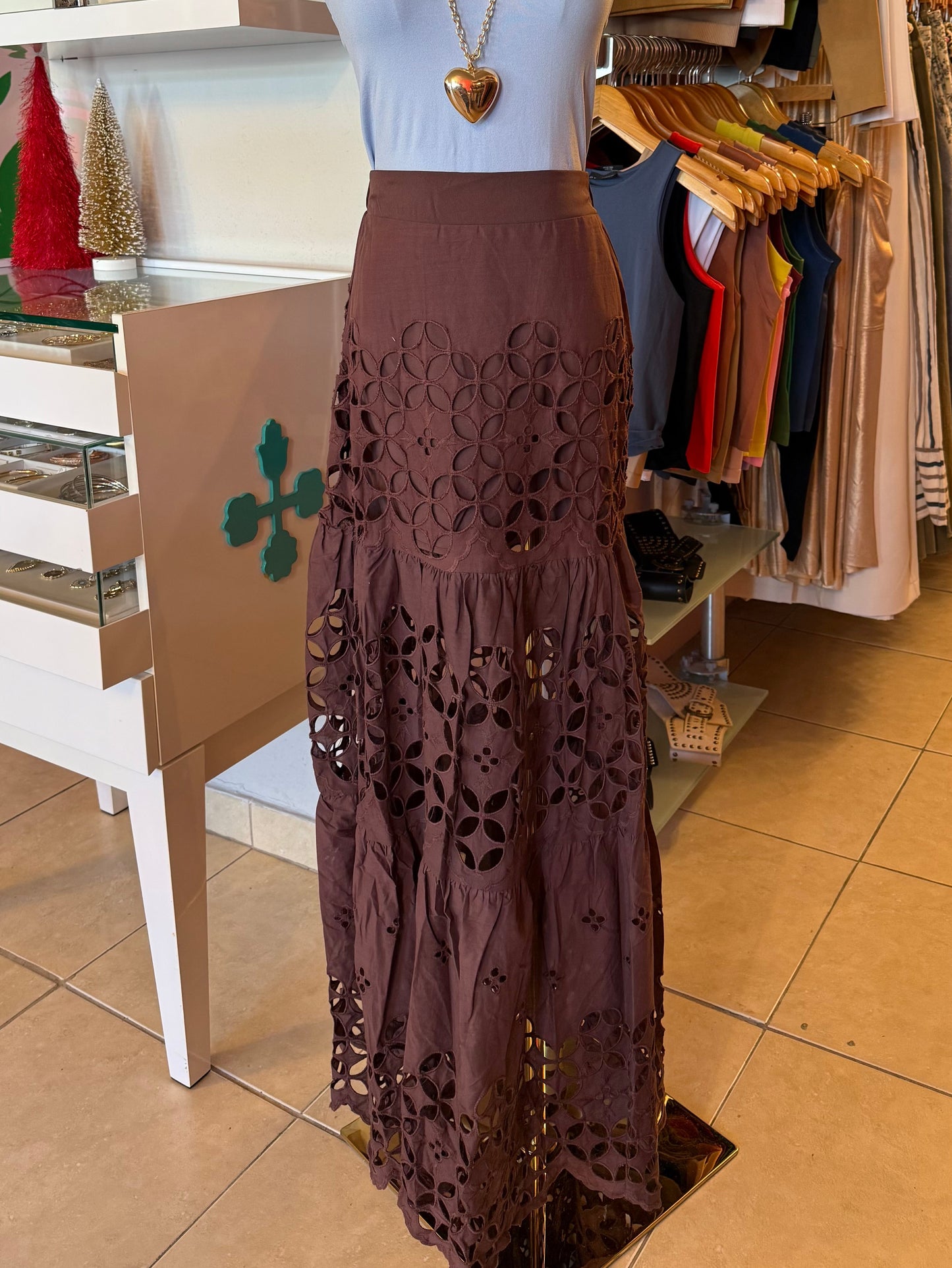 1603 White Eyelet Maxi Skirt