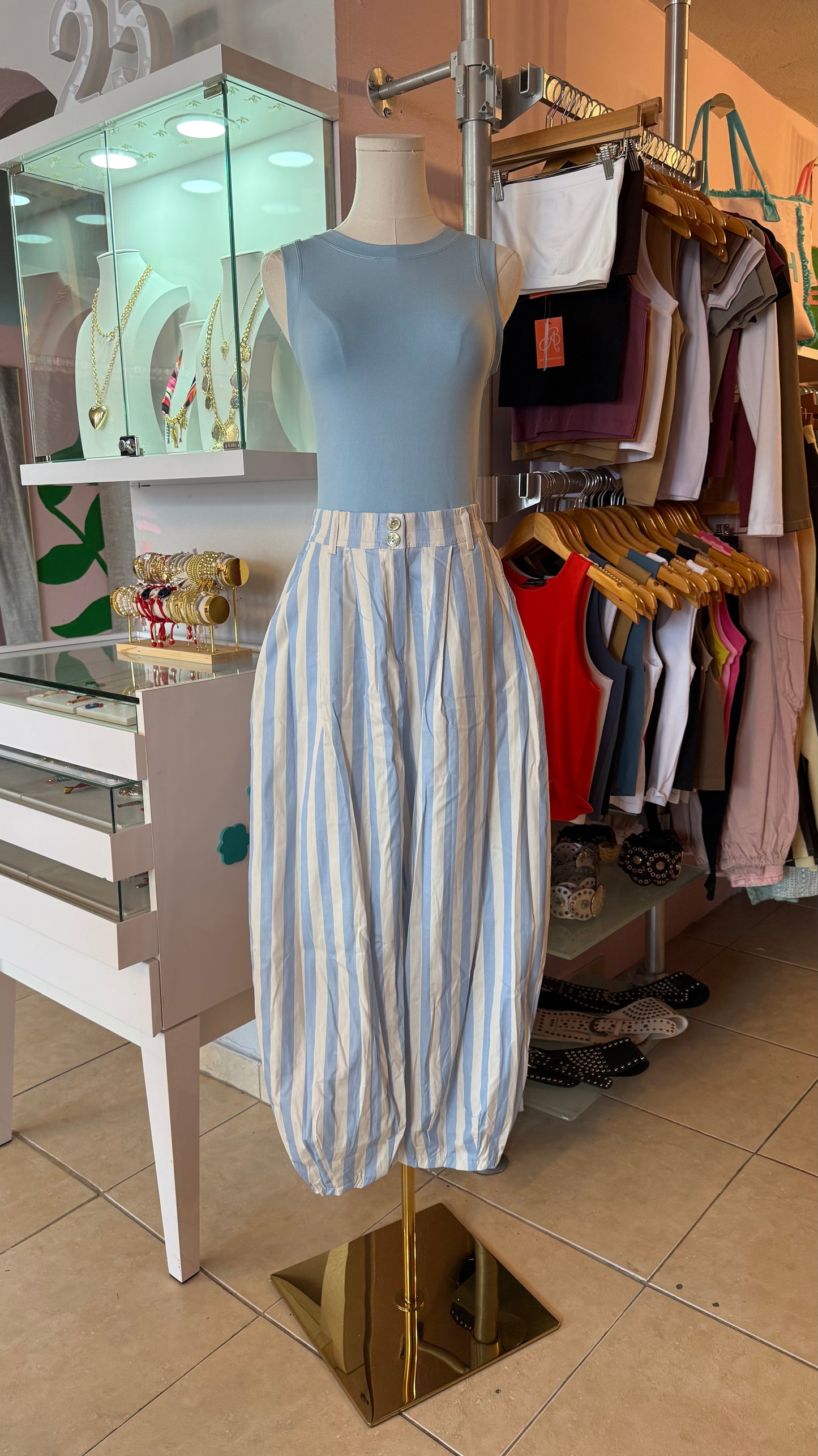 2392 Italian Striped Barrel Pant
