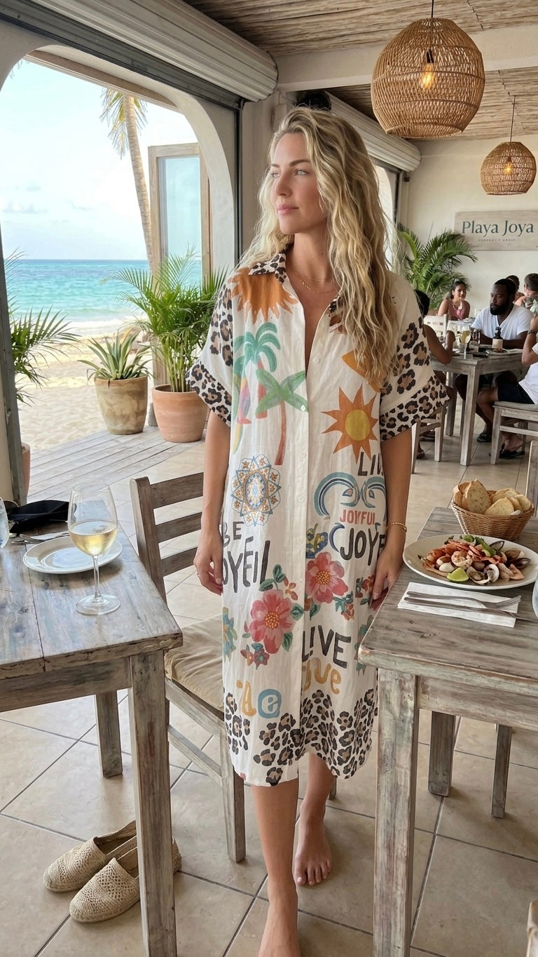 2495 Animal Print Onesize Italian Oversize Button Down Dress