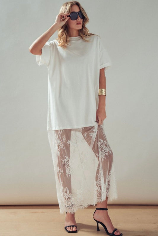 2043 White Lace T-Shirt Dress