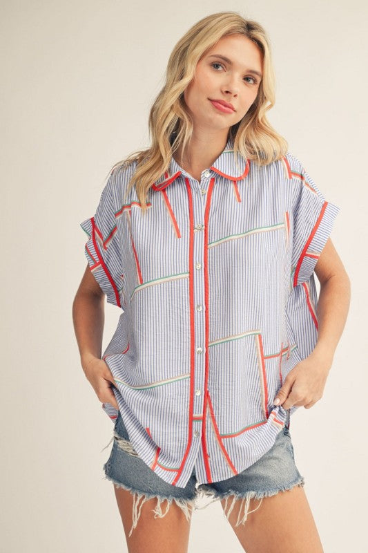 2155 Blue With Red Trim Top