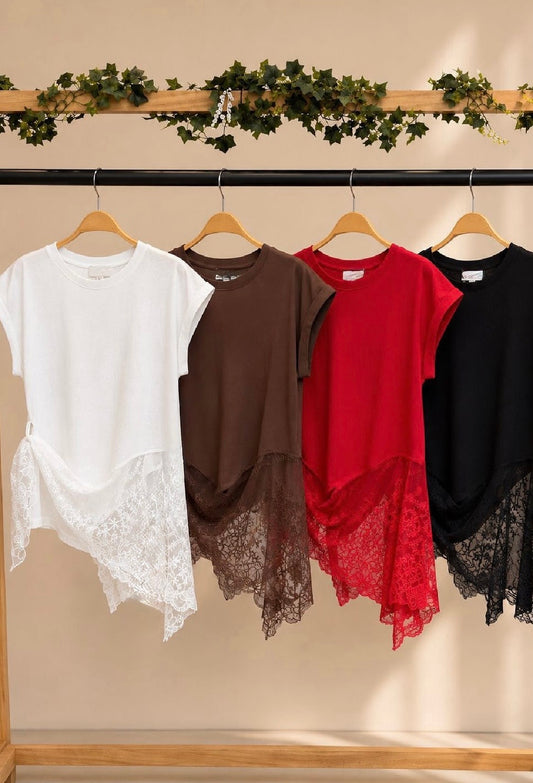 2663 Asymetrical Lace Shirt