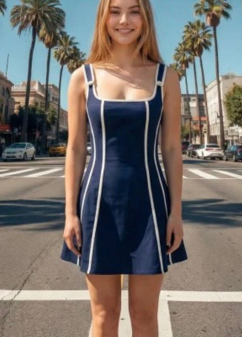 2145 Navy And White Trim Dress
