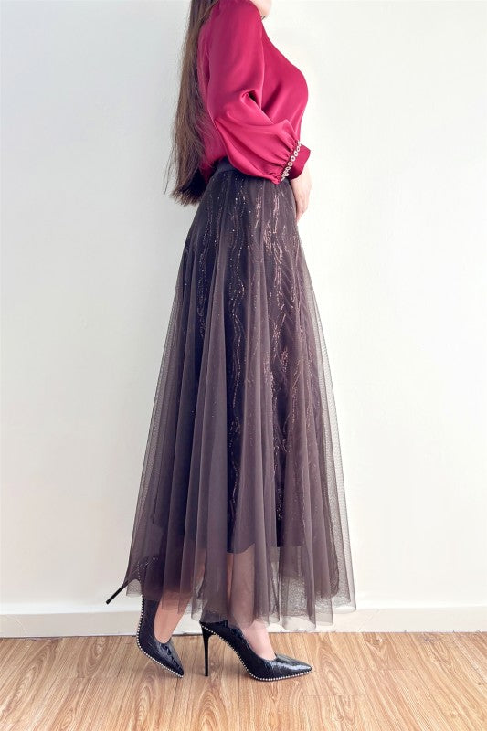1955 Brown Tull & Sequin Skirt