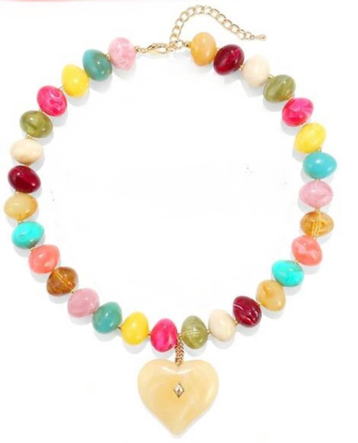 2693 Heart Oversized Multi Color Bohemian Necklace