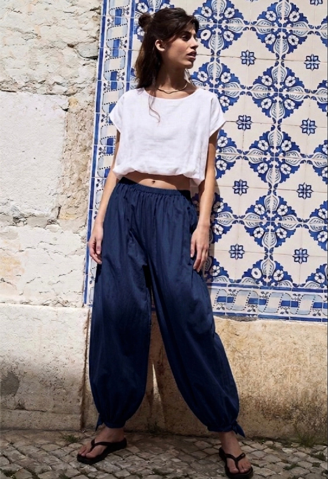 2388 Navy Flowy Alladin Pant