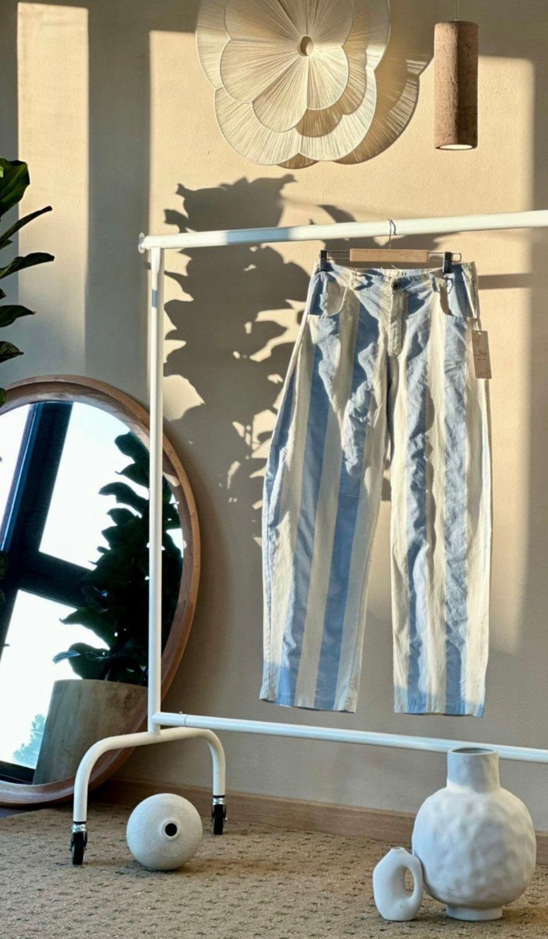 2240 Italian Striped Light Blue Barrel Pant