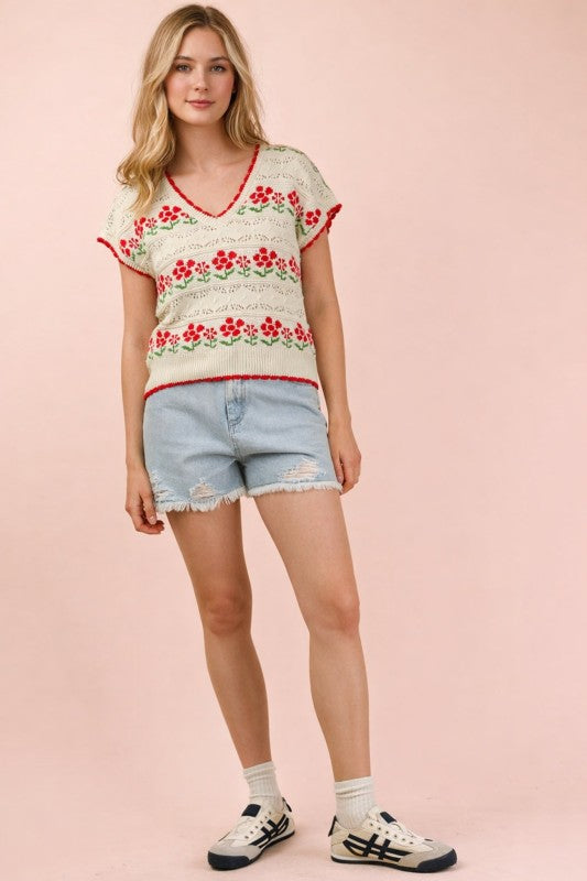 2083 Crochet V-Neck Top