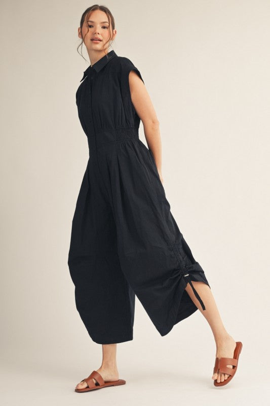 2138 Black Side Drawstring Pant Jumpsuit