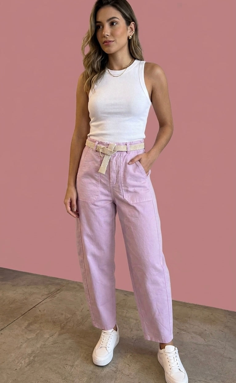 2284 Italian Belted Barrel Pant
