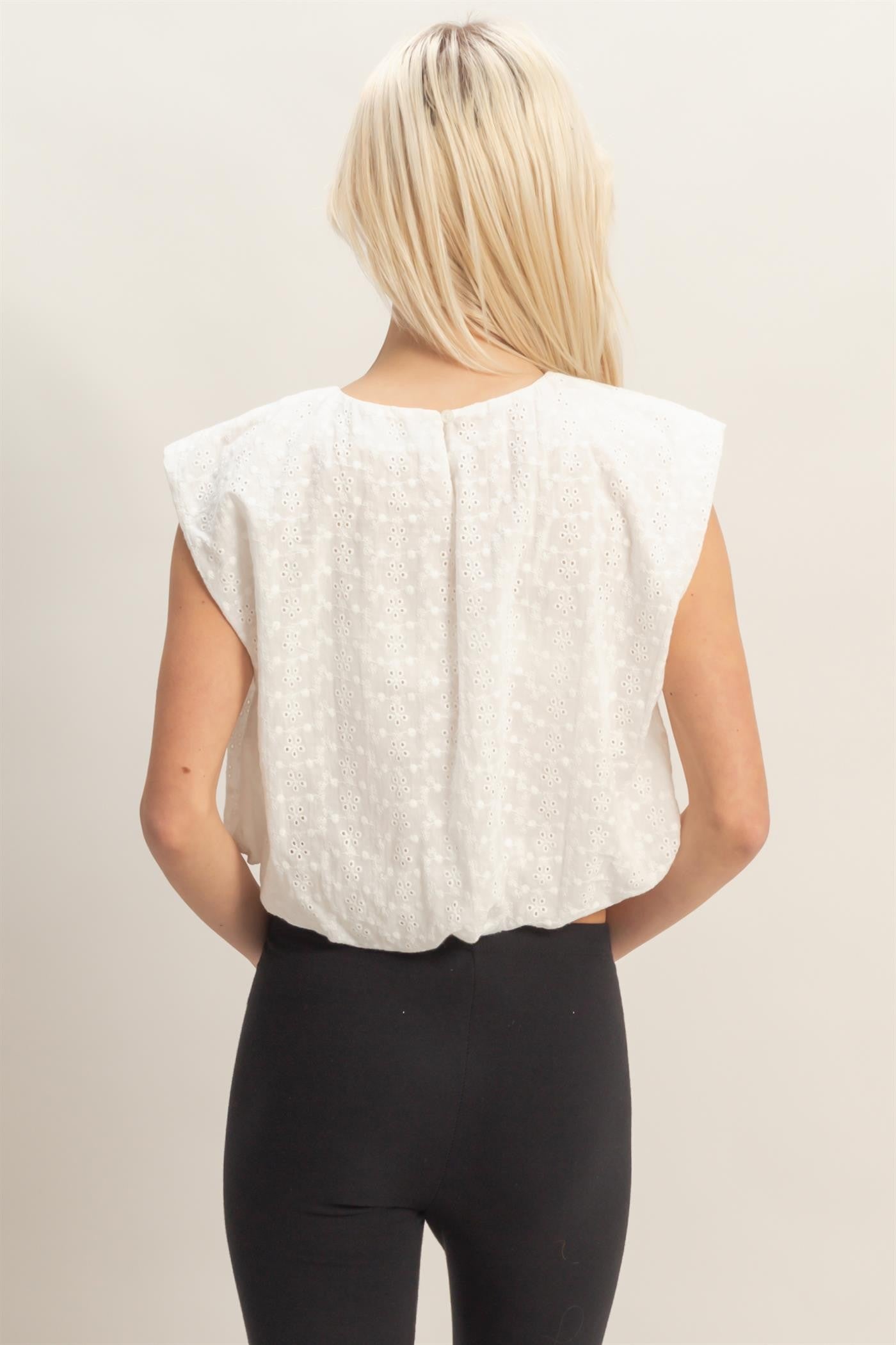 2335 Eyelet Bubble Crop Top