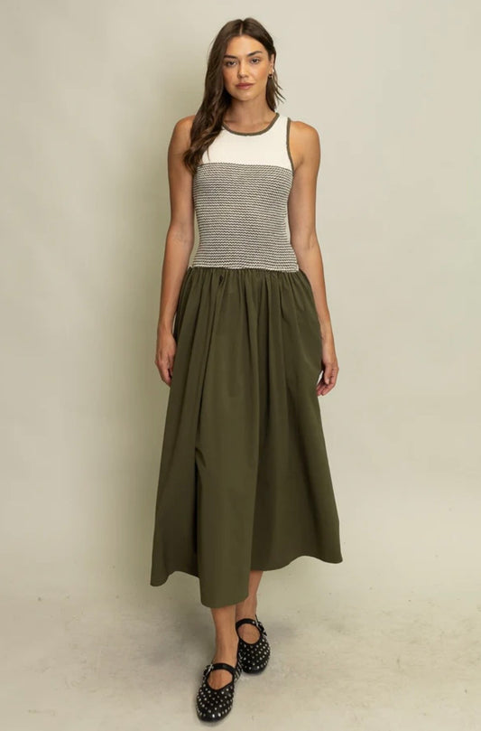 1656 Olive Striped Maxi Dress