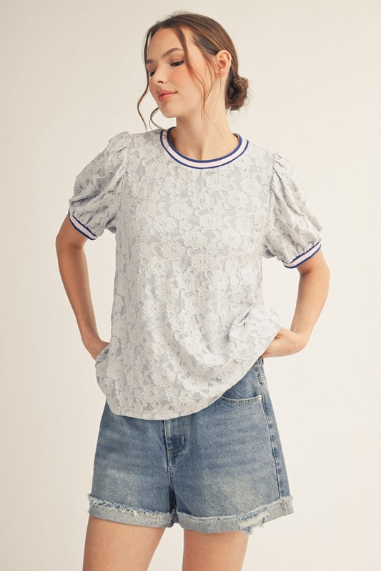 2277 Bubble Sleeve Lace Shirt