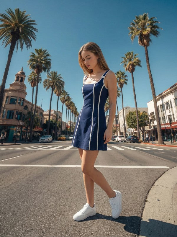 2145 Navy And White Trim Dress
