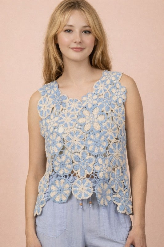 2239 Floral Crochet Top