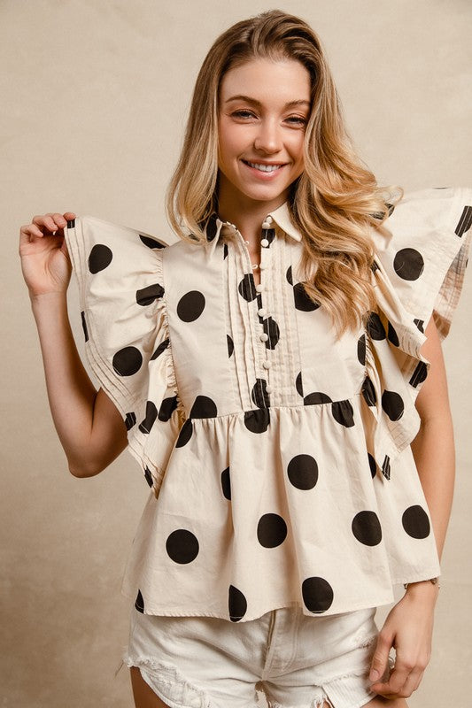 2178 Ivory & Black Polka Dots Top