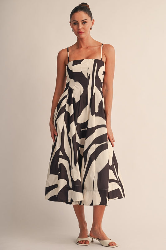 2650 Cream & Brown Print Midi Dress