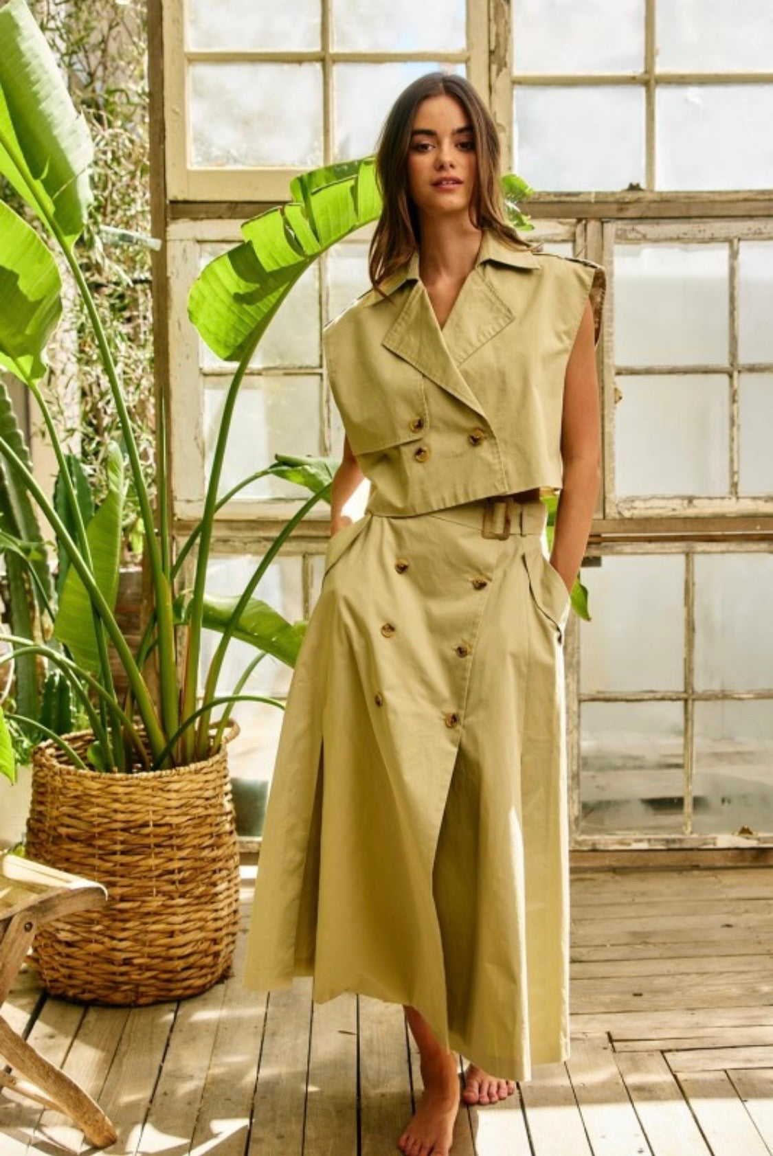 2528 Double Breasted Vest & Midi Skirt Set