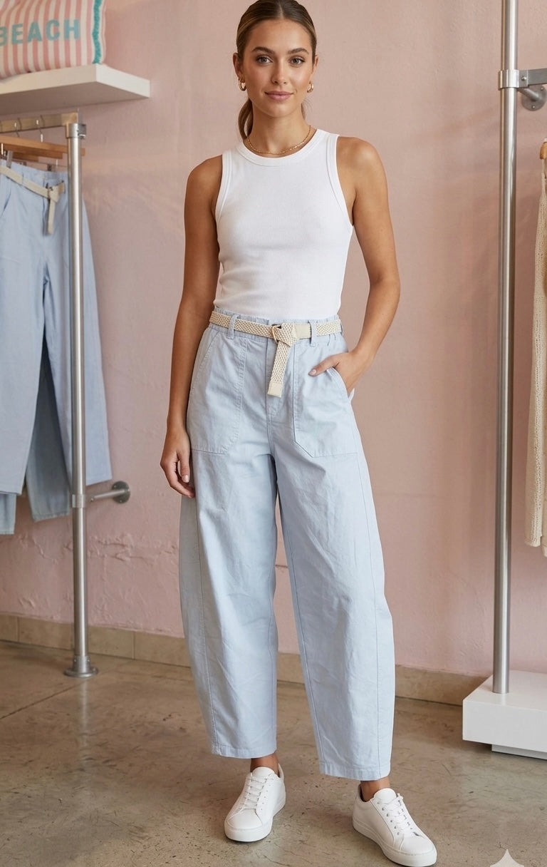 2284 Italian Belted Barrel Pant