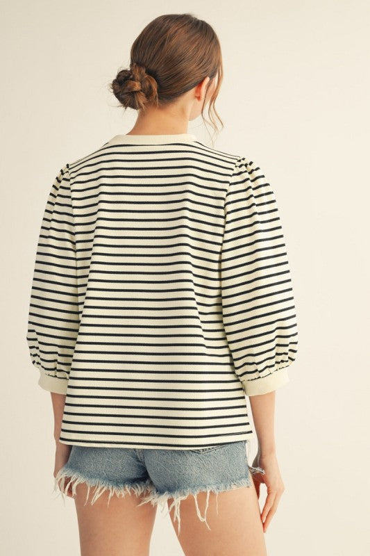2044 Striped Drinks 3/4 Sleeve Top