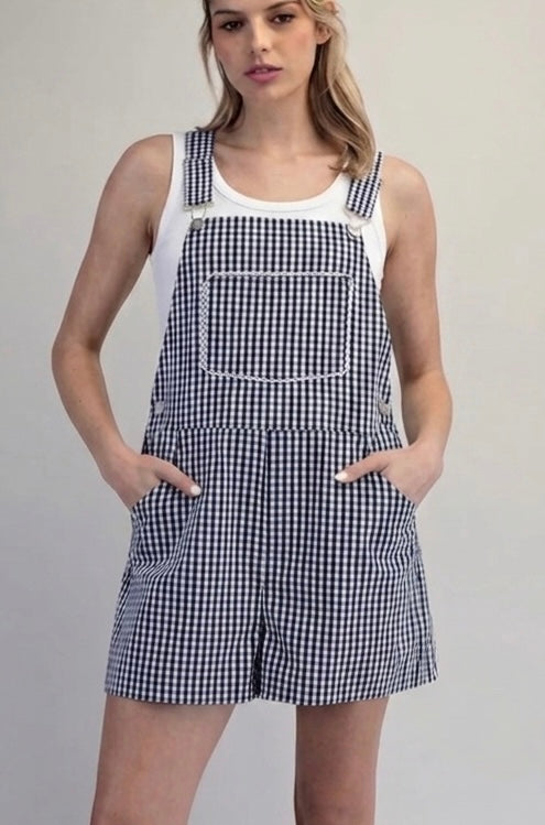 2217 Navy Gingham Romper