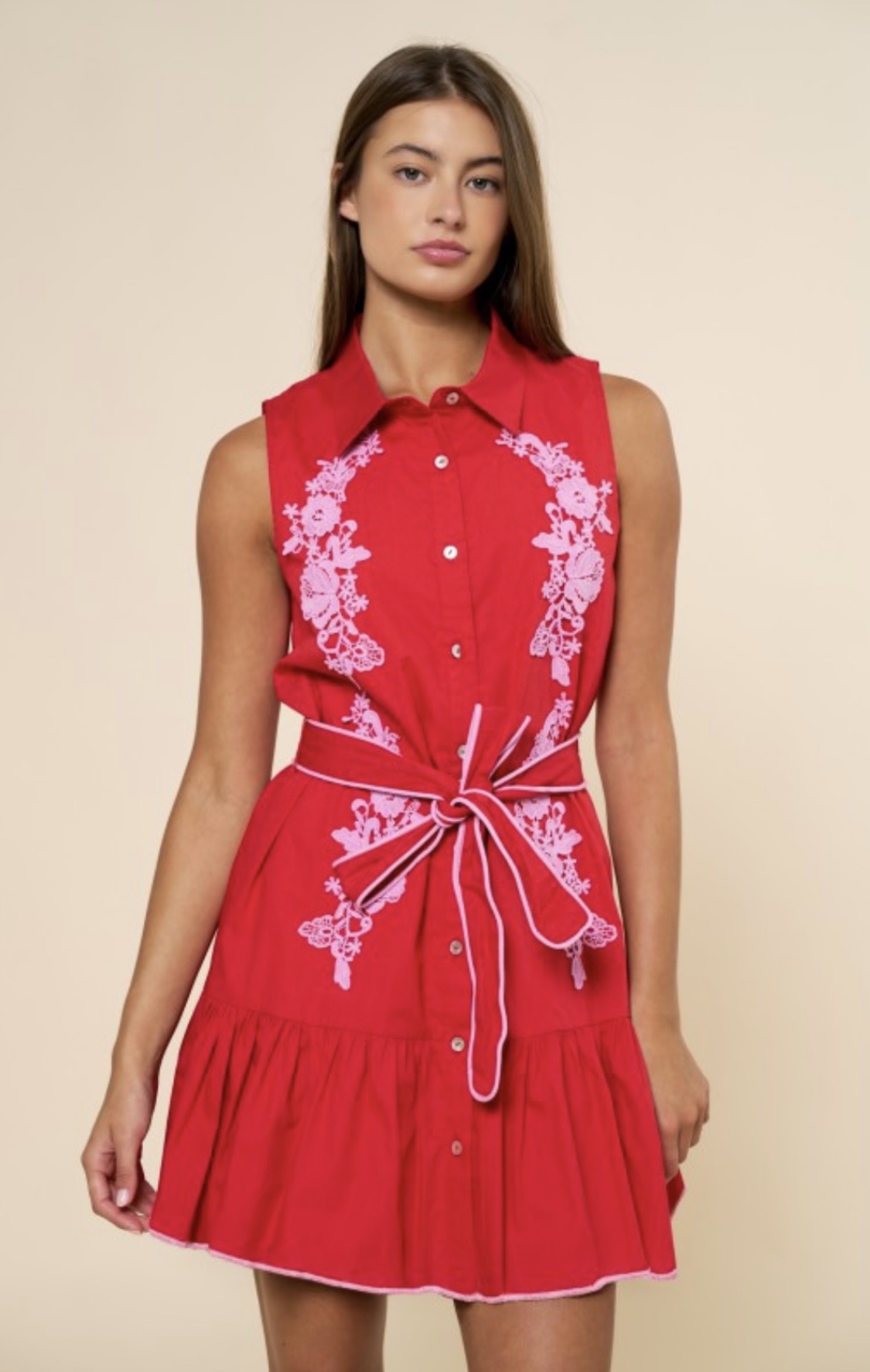 2077 Red Embroidered Dress