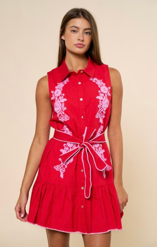 2077 Red Embroidered Dress