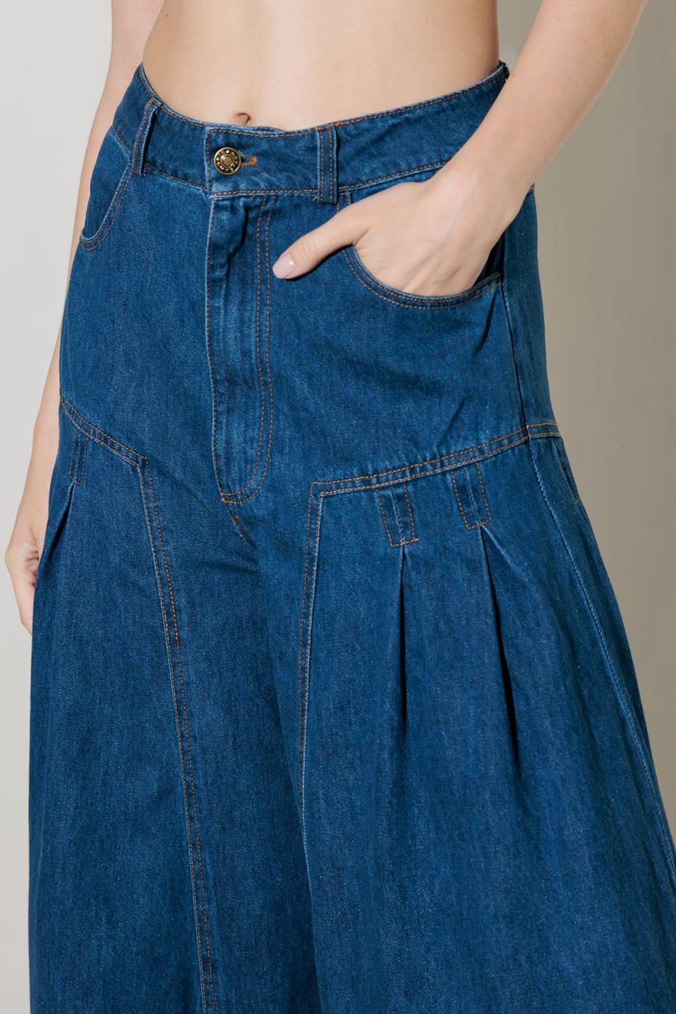 2349 Wide Leg Side Pleated Denim Pant