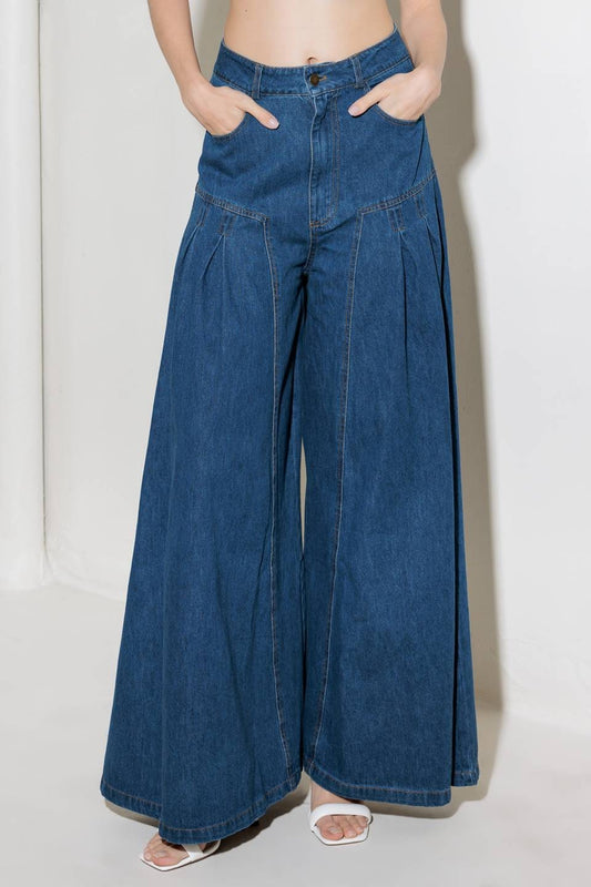 2349 Wide Leg Side Pleated Denim Pant