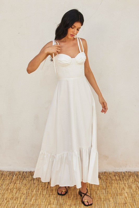 1538 Ruffle Skirt Shoulder Bow Maxi Dress