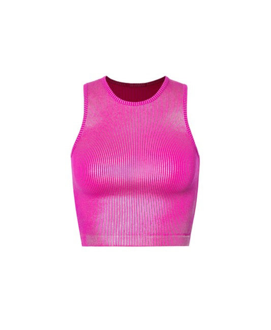 1113 Basic Metallic Silver Crop Top