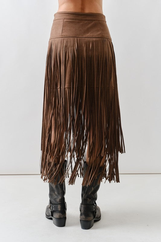 1849 Suede Fringe Midi Skirt